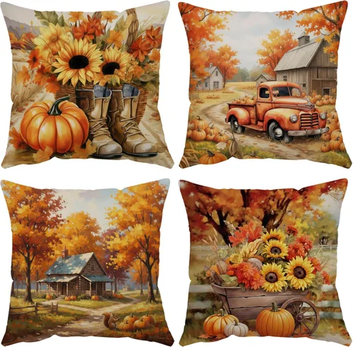 Vista 15 de Fundas de Almohada Feliz Navidad 12x12 Juego de 4 Fundas de Almohada de Terciopelo de Navidad Rosa Navidad Invierno Vacaciones Fundas de Almohada