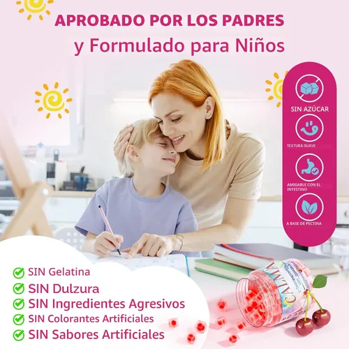 Vista 6 de Kids Calm - Gomitas de bisglicinato de magnesio y azafrán + Omega 3 vegano, suplemento quelado de glicinato de magnesio para niños con L-teanina