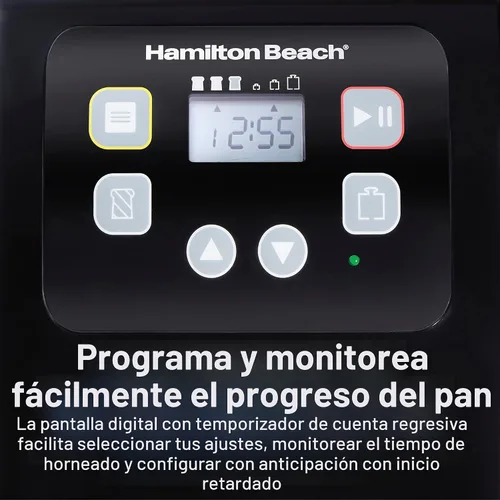 Vista 8 de Máquina de hacer pan automática Hamilton Beach, digital, programable, 12 configuraciones + sin gluten, sartén antiadherente libre de PFAS + pala