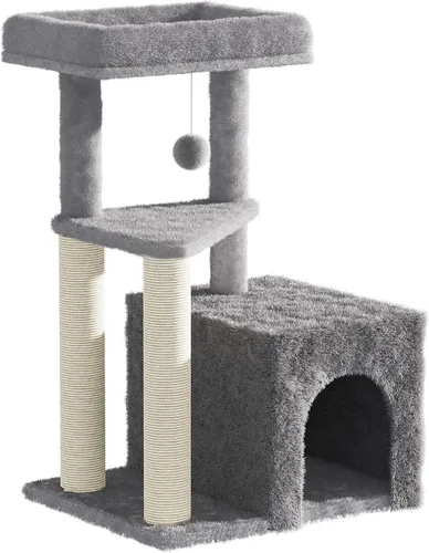 Vista 8 de Torre de árbol para gatos de interior, condominio para gatos de varios niveles de 33 pulgadas con postes rascadores, percha grande, juguete colgante