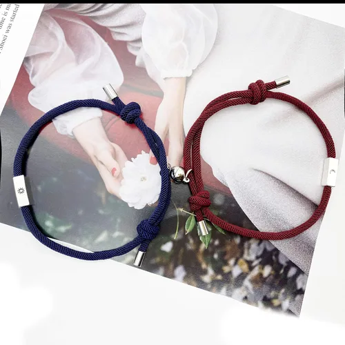 Vista 3 de HUJUON 2 pulseras magnéticas para parejas, atracción mutua, relación de cuerda trenzada a juego para mujeres, hombres, amistad, novio, novia, Metal