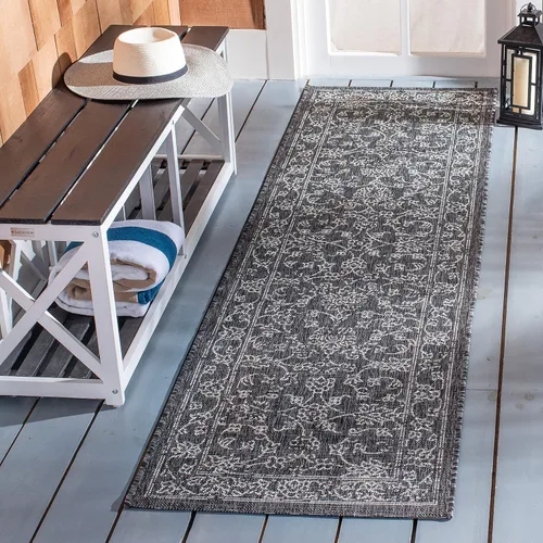 Vista 58 de SAFAVIEH Alfombra lavable al aire libre, colección Courtyard - 2'3" x 5', azul aguamarina y gris, no desprende pelusa y fácil limpieza, ideal