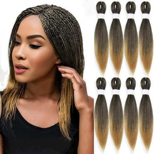 Vista 92 de Cabello trenzado burdeos, 10 pulgadas, 4 paquetes Cabello preestirado, trenzas de ganchillo cortas y rectas, textura Yaki, fibra sintética