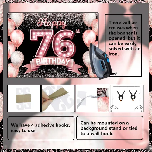 Vista 281 de Cartel de feliz cumpleaños décimo oro rosa, telón de fondo, saludos a 10 años, globos de confeti, decoración temática para niñas de 10 años