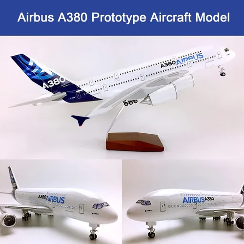 Vista 4 de Modelo de avión Airbus A380 de 18.1 pulgadas, modelo a escala 1:160, fundido a presión con ruedas, iluminación LED activada por voz, adultos