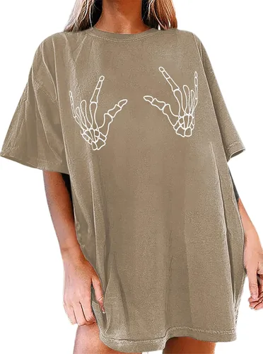 Vista 2 de Avanova Camiseta de gran tamaño con estampado gráfico de calavera para mujer, de manga corta, casual, holgada, para verano