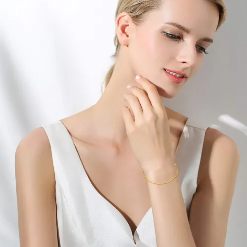 Vista 3 de Pulseras sólidas de oro de 14 K, 18 quilates para mujeres, pulsera fina de oro real