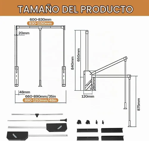 Vista 3 de Barra desplegable para armario, acero inoxidable ajustable de 26 a 35
