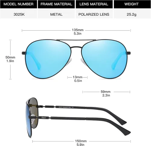 Vista 2 de DUCO Gafas de sol de aviador para hombres y mujeres, lentes de sol polarizadas vintage, lentes espejadas, marco de metal, sombras de diseñador 3025K