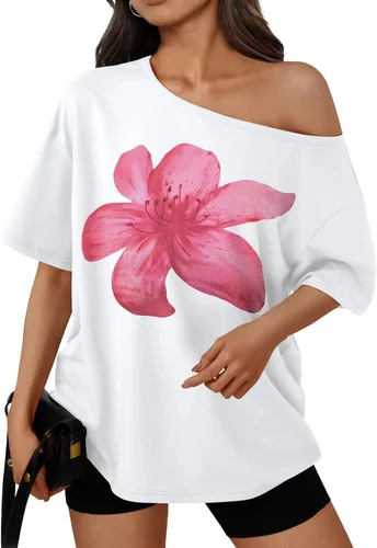 Vista 17 de Trendy Queen Camisetas de verano de gran tamaño con hombros descubiertos Negro
