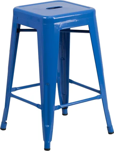 Vista 12 de Taburete de 24 pulgadas de alto para interior y exterior con asiento cuadrado., Metal, Negro