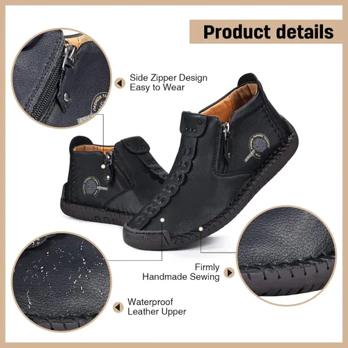 Vista 3 de Govicta - Mocasines de hombre de cuero, uso casual, zapatos de hombre, botas chukka hasta el tobillo, cómodo calzado sin cordones, para el trabajo