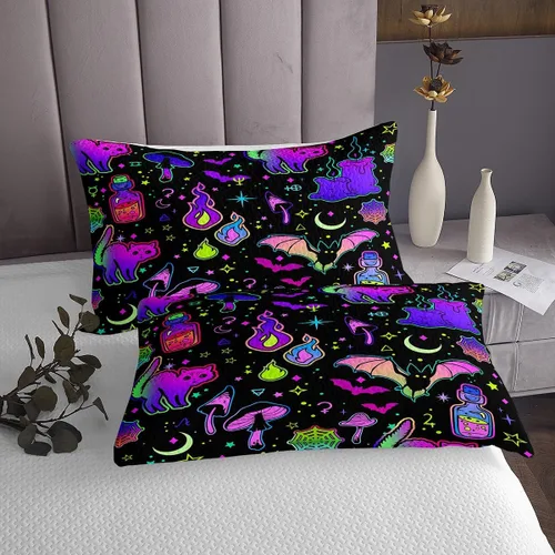 Vista 5 de Feelyou Juego de sábanas bajeras de Halloween tamaño individual, juego de sábanas decorativas de Halloween para niños y adultos (sin sábana encimera)