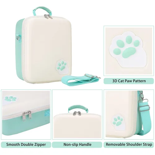 Vista 4 de Green Cat Paw Travel Carrying Case For Nintendo Switch & Switch OLED, Deluxe Protective Hard Shell Storage Bag Fits Nintendo Switch Console &