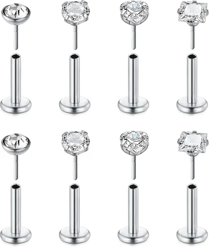 Vista 10 de QWALIT - Aretes de 16 g de labio transparentes con púas de plástico, joyería de piercing Medusa Labret, insertar en cartílago, pendientes de tragus