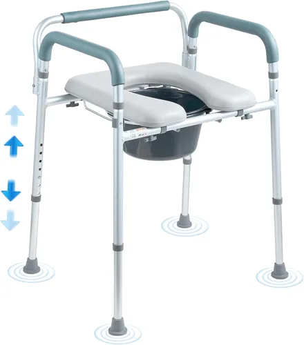 Vista 13 de VEVOR - Asiento elevado para inodoro, altura ajustable con 5 niveles, diseño de brazo abatido, respaldo desmontable, cubo fácil de limpiar de 7L