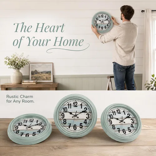 Vista 7 de ZENFUN Reloj de pared rústico de 12 pulgadas, reloj de pared silencioso sin tictac, funciona con pilas, decoración de pared de estilo rústico