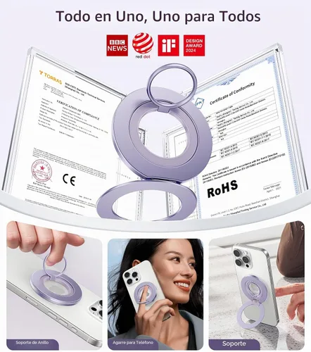 Vista 2 de TORRAS 2025 Mejora [Doble Anillo] Compatible con Soporte de Anillo para Teléfono MagSafe [Doble Anillo] Compatible con Soporte Magnético MagSafe