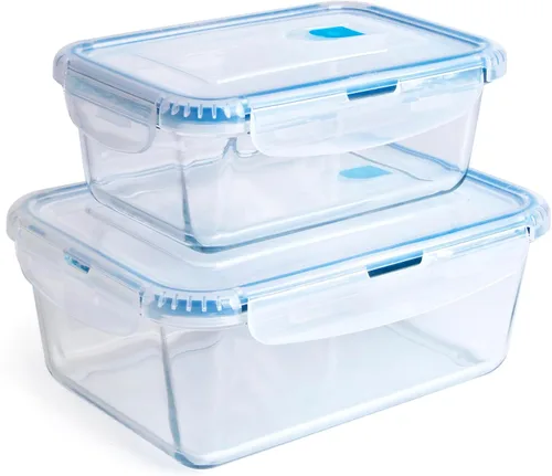 Vista 11 de Recipientes de vidrio de borosilicato templado grandes para almacenamiento de alimentos con tapas libres de BPA, [paquete de 2] Recipientes