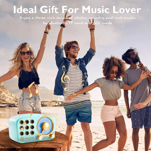 Vista 4 de Greadio Altavoz Bluetooth retro, radio FM vintage con estilo clásico antiguo, fuerte mejora de graves, volumen fuerte, conexión inalámbrica