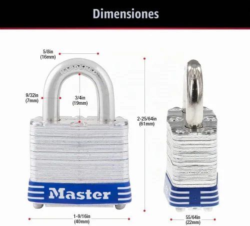 Vista 6 de Master Lock 3008D - Candado para exteriores con llave, paquete de 4 unidades, color plateado de 1-1/2 pulgadas