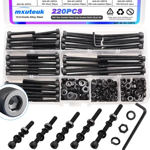 Vista 28 de mxuteuk Juego de tornillos M5 de 185 piezas, kit de tuercas, pernos y tornillos de cabeza hexagonal M5, pernos de acero de aleación de grado 12.9