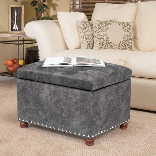 Vista 2 de Joveco Otomana rectangular de 24" con almacenamiento para sala de estar, banco tapizado con asiento y reposapiés con tapa abatible, reposapiés