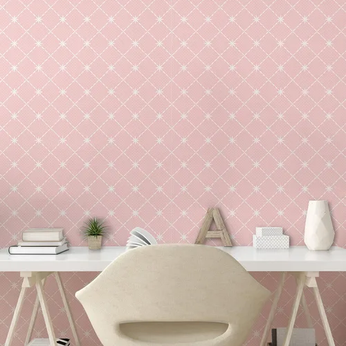 Vista 2 de Ambesonne Papel tapiz rosa rubor para el hogar, abstracto monocromático geométrico inspirado en encaje con estampado de estrellas, acento