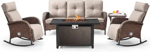 Vista 14 de Belord Zero Gravity - Silla reclinable giratoria para patio, silla de mimbre para exteriores con respaldo ajustable y reposapiés, sillas mecedoras