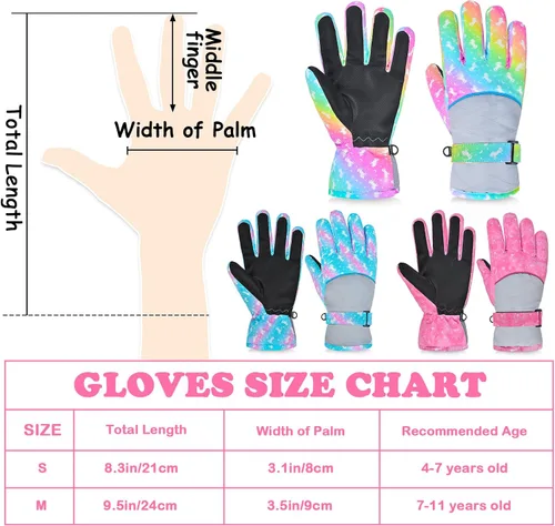 Vista 3 de Guantes de nieve de invierno para niños, guantes de esquí impermeables para niñas, guantes de nieve para niños pequeños, guantes de snowboard
