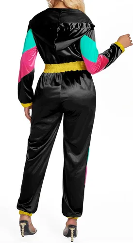 Vista 4 de Yisfri Traje retro de una pieza con bloques de color para mujer, traje retro de los años 80 con cintura elástica con capucha