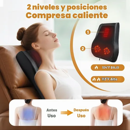Vista 3 de Joyset Masajeador de espalda con calor, cojín de silla Shiatsu para la espalda baja Upper & Lower Back 2-Level Heat, 16 Nodes Bidirectional Deep