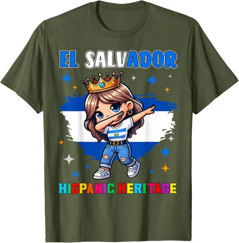 Vista 43 de Camiseta infantil El Salvador Dabbing Girl Hispanic Heritage Celebration, Negro