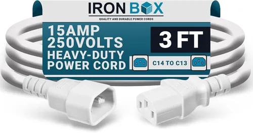 Vista 13 de IronBox Electric - Cable de Alimentación C14 a C13 de Servicio Pesado, 15A, 250V, Cable de Extensión para Computadora 14/3 AWG - Cables