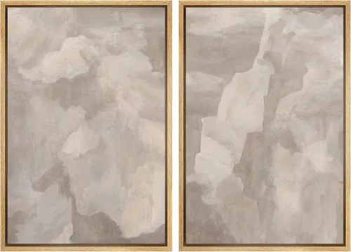 Vista 55 de SIGNWIN Lienzo enmarcado para pared, ilustraciones abstractas texturizadas en tonos beige terrosos, arte moderno, decorativo, contemporáneo