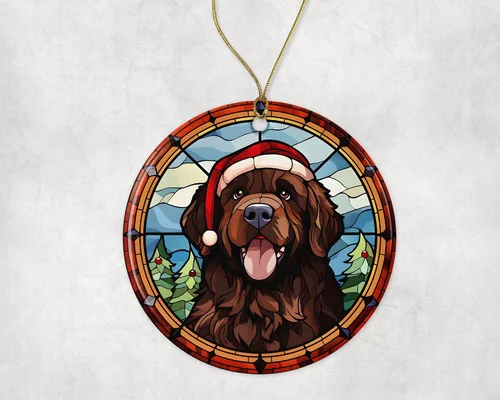 Vista 3 de Terranova Adorno de cerámica de vitrales de Navidad, adorno colgante para árbol de Navidad, adorno de vitral de perro, adorno religioso