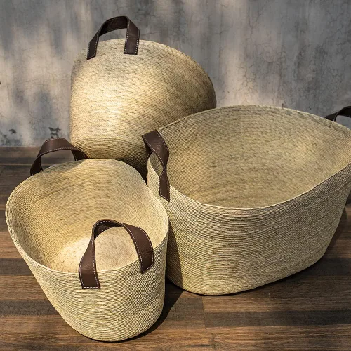 Vista 8 de GOMERO - Canasta de palma hecha a mano, ecológica, fabricada con materiales biodegradables, perfecta para usar como decoración, como cesta