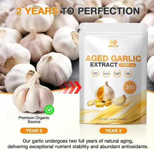 Vista 3 de Extracto de ajo envejecido 300 cápsulas – 10000 mg de alta potencia, inodoro, suplemento de ajo para la salud del corazón, apoyo inmunológico