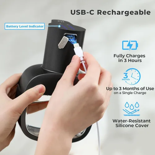Vista 5 de Dispensador automático de jabón espumoso, 17oz/500ml recargable sin contacto con 4 niveles ajustables e IPX5 resistente al agua - pantalla de nivel