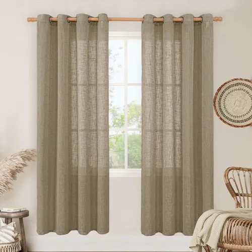Vista 192 de LAMIT Cortinas de lino marrón caramelo para sala de estar, 84 pulgadas, de lino sintético, texturizado, filtrante de luz, paneles de privacidad