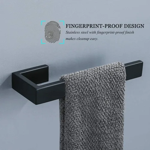 Vista 3 de Juego de 4 piezas de accesorios de hardware para baño, color negro, incluye toallero, soporte para toallas, gancho para bata, soporte para papel