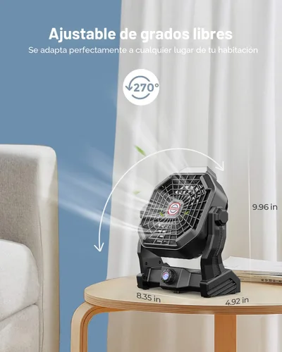Vista 4 de JINLICTE Ventilador de camping con linterna LED, 36 horas 9 pulgadas, ventilador portátil recargable con batería con velocidad continua y funciona