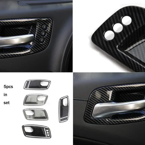 Vista 3 de Crosselec - Cubierta de mango interior de fibra de carbono para puerta para Dodge Charger 2011-2021 / Chrysler 300 2015-2021 Negro