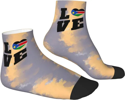 Vista 3 de Love South Sudan Flag Heart Ankle Socks Winter Low Cut Sports Warm Comfort Breathable Casual Socks For Mens And Womens 1