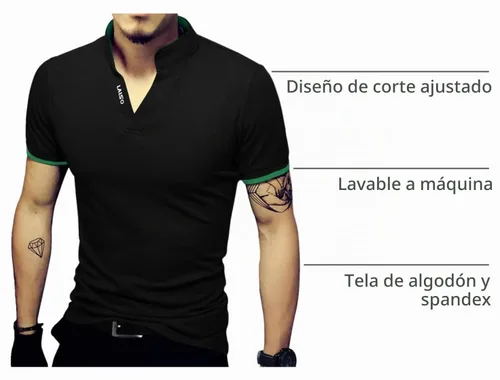 Vista 4 de LOGEEYAR Camisas polo Henley de moda para hombre, camisetas casuales de manga corta/larga, camisas de polo de algodón ajustadas para hombre Negro