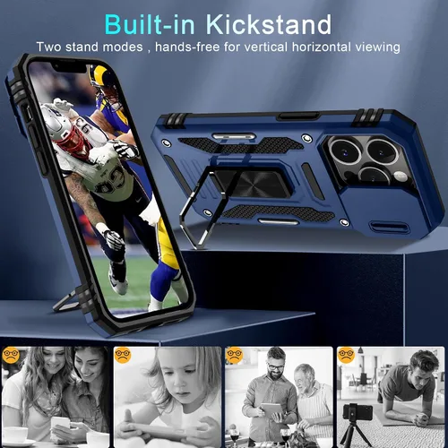 Vista 265 de DEERLAMN Funda para iPhone Xs Max con funda deslizante para cámara + protector de pantalla, soporte giratorio de anillo de grado militar a prueba