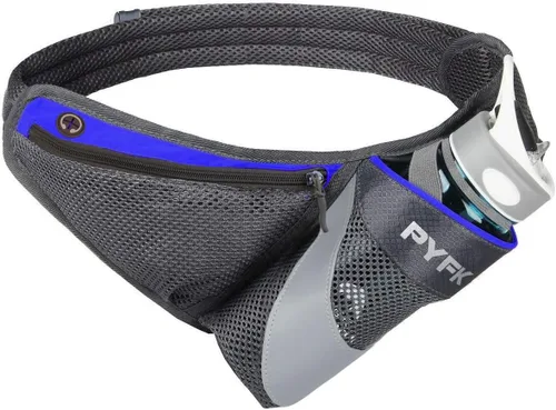 Vista 8 de PYFK - Cangurera de hidratación para correr con soporte para botella de agua, para hombres y mujeres, material reflectante Negro