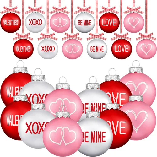 Vista 8 de DoubleFill 12 adornos de bolas para el día de San Valentín para árbol, de 1.96 pulgadas, decoraciones colgantes de San Valentín, bolas de plástico