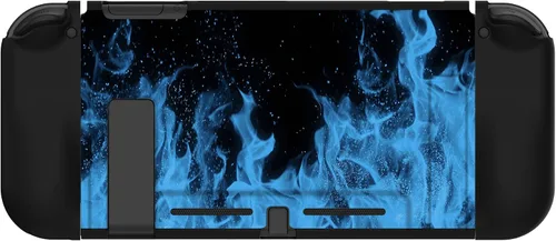 Vista 5 de PlayVital Funda protectora de llama azul para Nintendo Switch, funda delgada de TPU suave para consola Nintendo Switch Joycon con coloridos botones