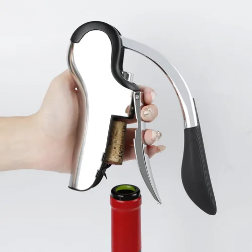 Vista 8 de KAYCROWN Abrebotellas de vino de acero inoxidable, sacacorchos de palanca vertical con diseño de cortador de lámina incorporado, sacacorchos de mano